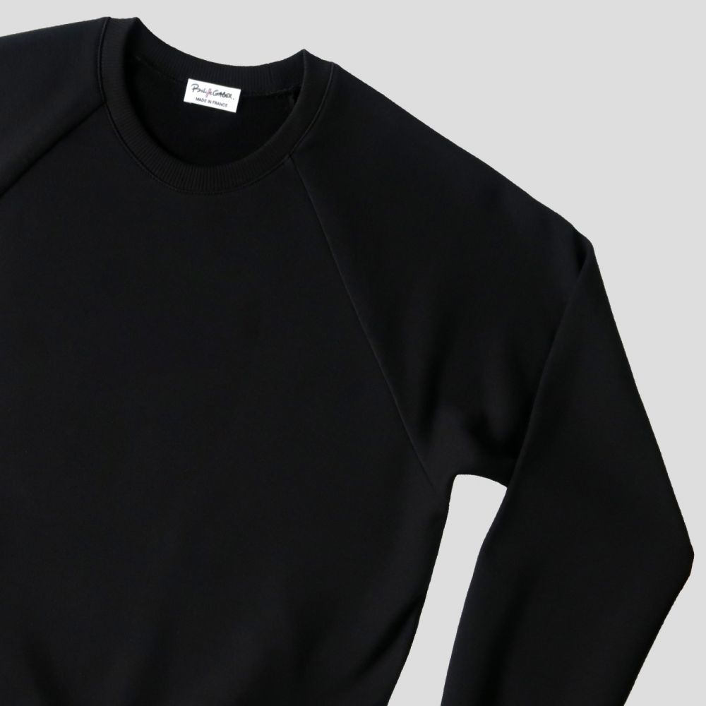 Sweatshirt bio noir à manches raglan et Made in France PhilippeGaber sweat-shirt bio pour homme et femme fabriqué à Paris