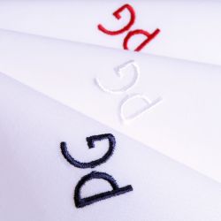 3 organic handkerchiefs with tricolore initials embroidered by PhilippeGaber Made in Paris ©philippegaber