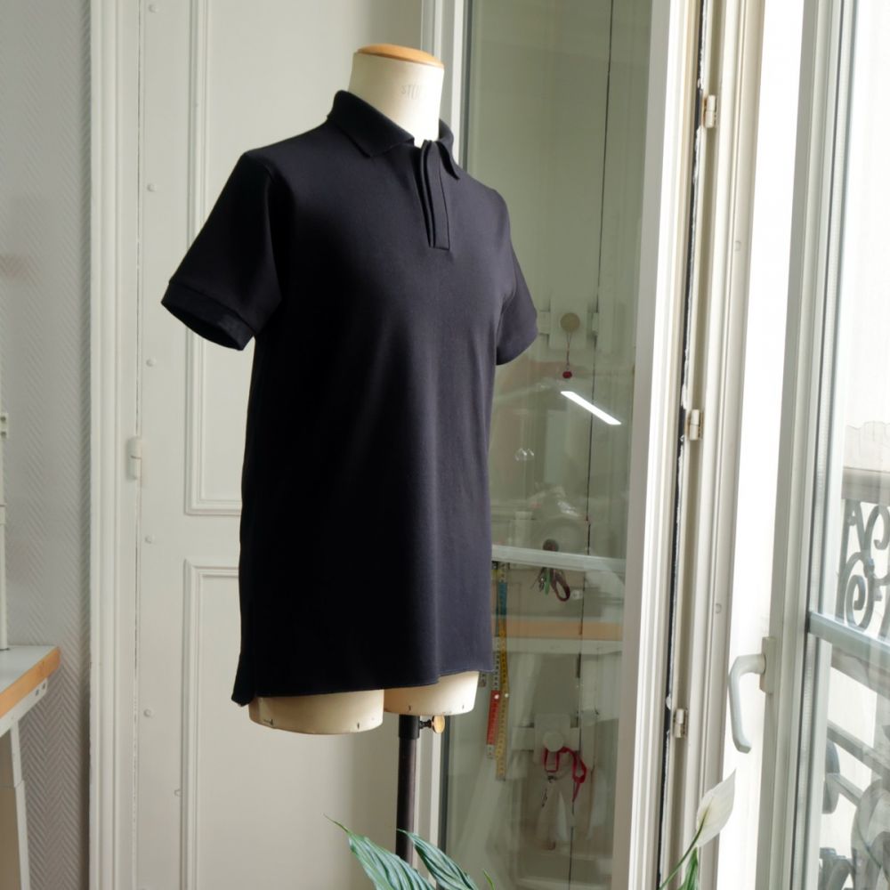 Black Organic Polo made in Paris  for men & women embroidered made in Paris by PhilippeGaber 