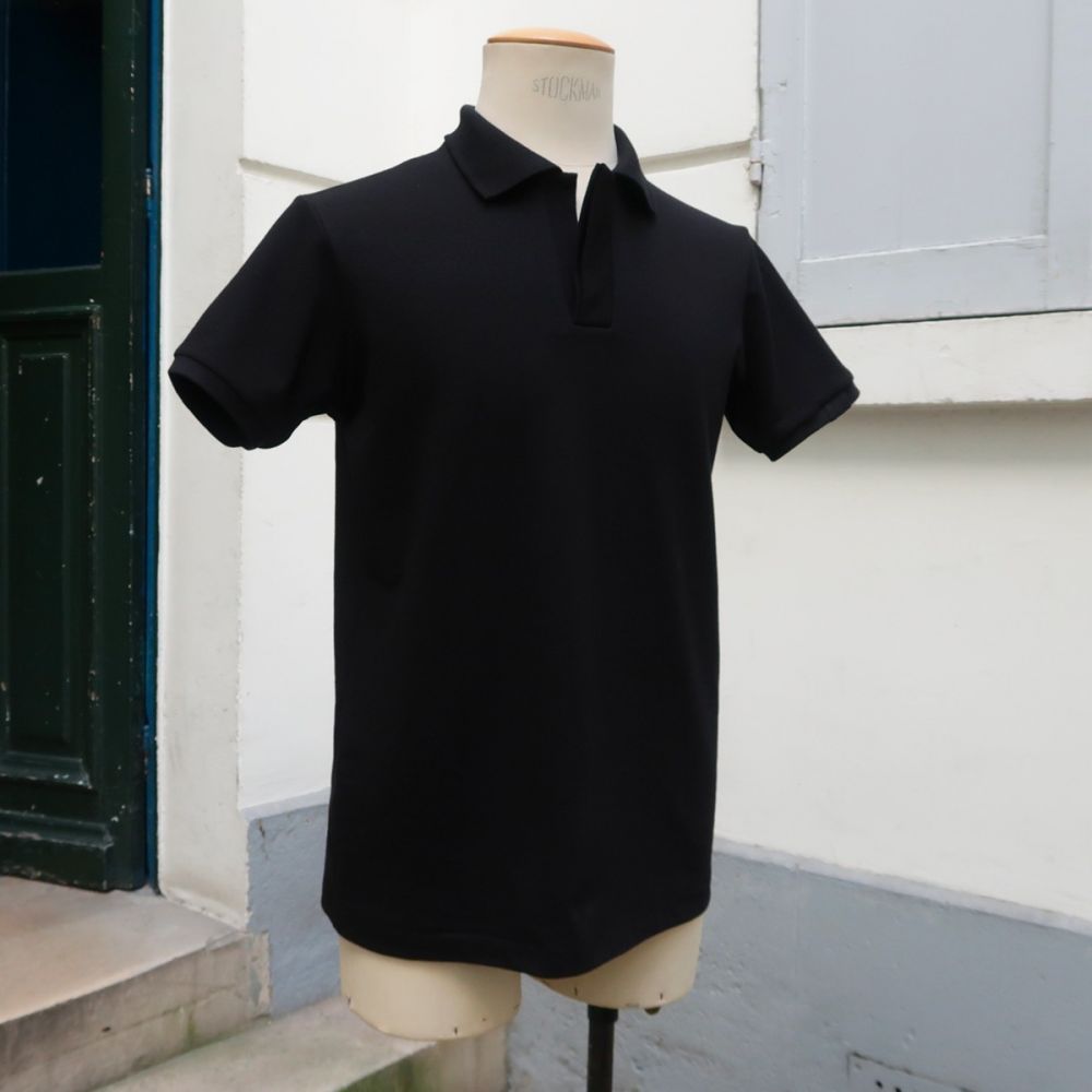 ©philippegaber Polo piqué noir coton bio made in France fabriqué à Paris par PhilippeGaber
