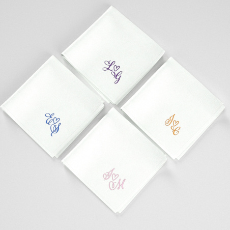 Organic Handkerchief Made in France with your love embroidered initials made in Paris by PhilippeGaber