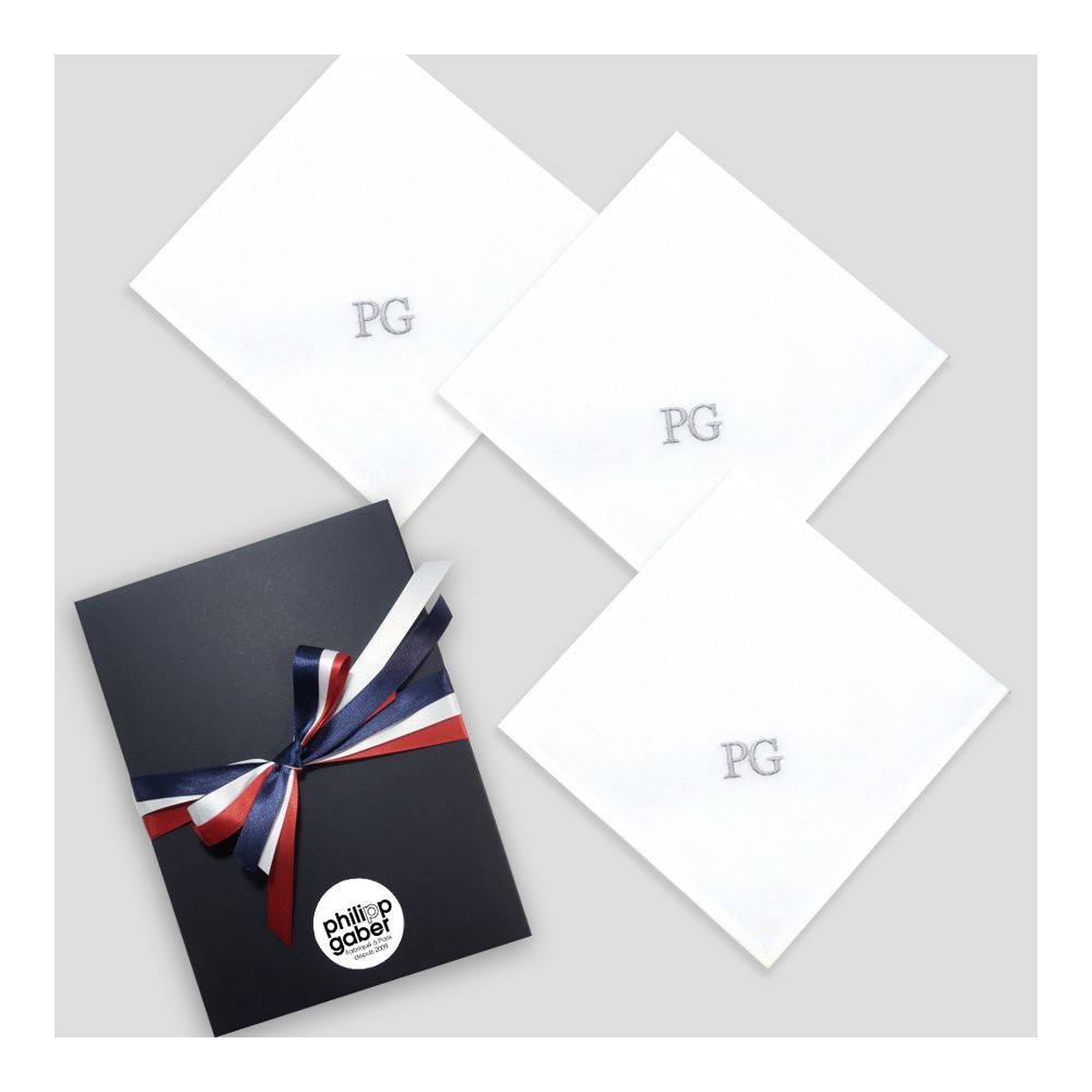 ©philippegaber Set of 3 Handkerchiefs with your  embroidered initials Style Times made in Paris by Philippegaber