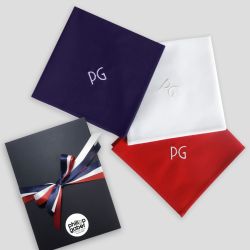 Set of Tricolour Organic handkerchiefs personalised with your embroidered Initials  by PhilippeGaber Made in Paris France ©philippegaber