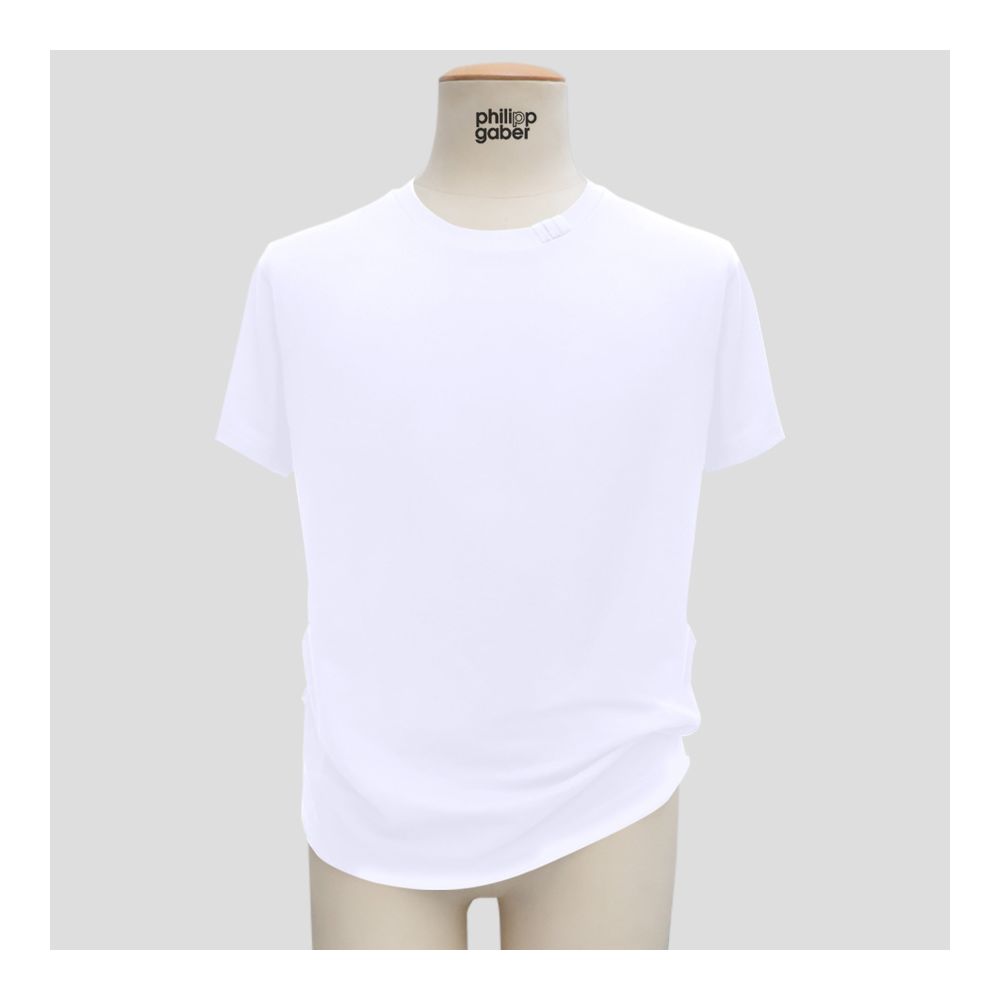 T-shirt français en coton biologique Gots blanc avec 3 plis signature sur le col car fabriqué à Paris par PhilippeGaber