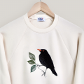 Organic natural Sweat-shirt Black bird embroidered made in Paris France by PhilippeGaber