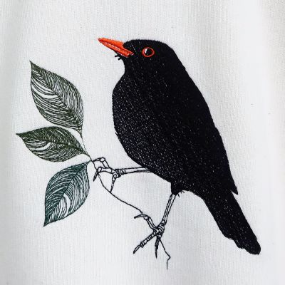 Organic natural Sweat-shirt Black bird embroidered made in Paris France by PhilippeGaber