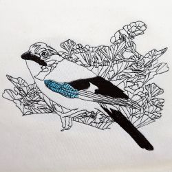 Organic Sweat-shirt with an Eurasian jay embroidered made in Paris by PhilippeGaber ©philippegaber