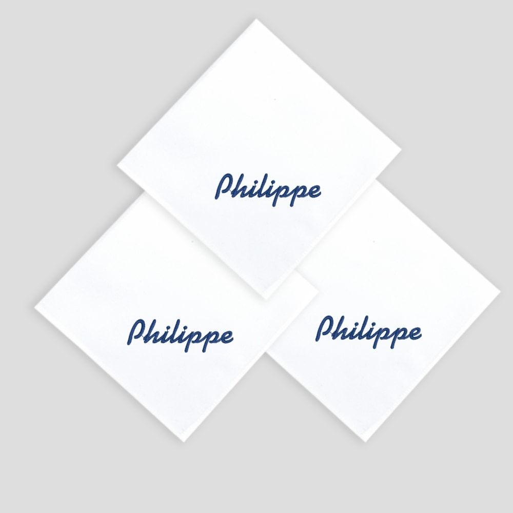 Organic handkerchiefs embroidered first name style Colette made in Paris byPhilippe Gaber
