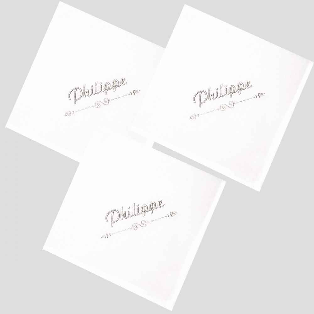3 Mouchoirs tissu bio personnalisés avec votre prénom Philippe Gaber