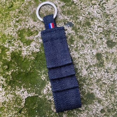 Organic Denim keychain with 3 folds made in Paris Philippegaber