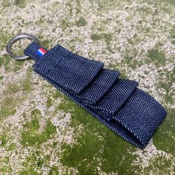 Organic Denim keychain with 3 folds made in Paris Philippegaber