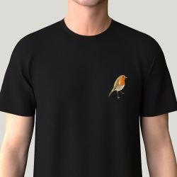 Organic T-shirt with a little robin bird embroidered T-shirt Made in PARIS France by PHILIPPGABER