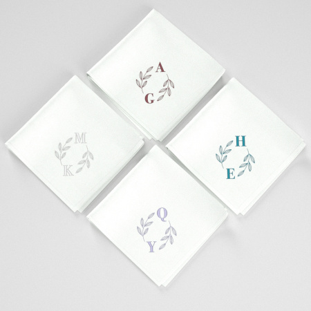 Organic handkerchiefs with you Initials embroidered floral style made in PARIS FRANCE by Philippe Gaber