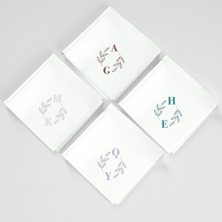 Organic handkerchiefs with you Initials embroidered floral style made in PARIS FRANCE by Philippe Gaber