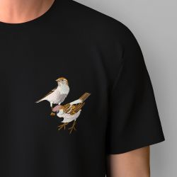 Organic T-shirt with a couple of sparrows embroidered & Made in Paris France by PHILIPPGABER