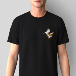 Organic T-shirt with a couple of sparrows embroidered & Made in Paris France by PHILIPPGABER