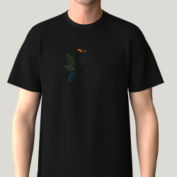 Organic T-shirt with a black bird in the night embroidered Made in Paris France by philippegaber