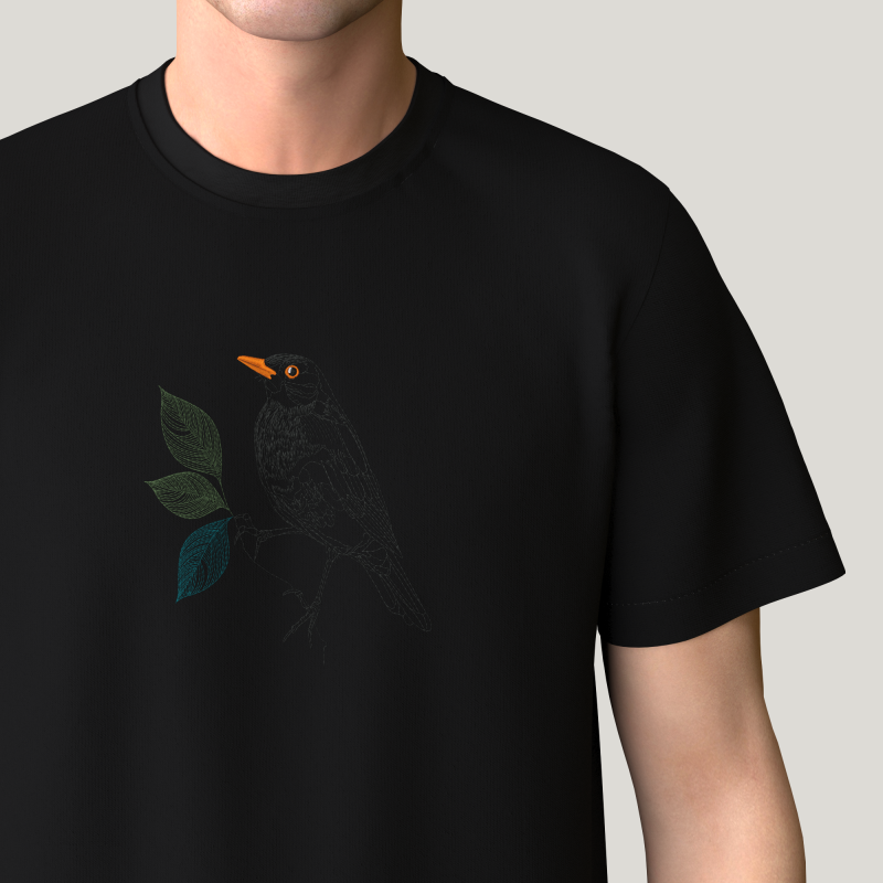 Organic T-shirt black bird embroidered Made in Paris by philippegaber