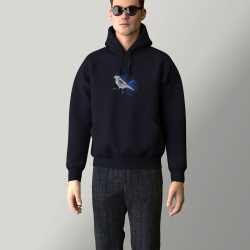 Organic Hoodie with a Blue Chikadee EMBROIDERD Made in Paris by PhilippeGaber
