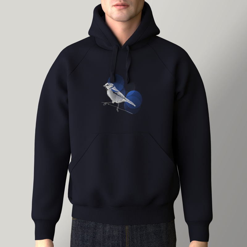 Organic sweatshirt blue chickade embroidery made in Paris PhilippGaber