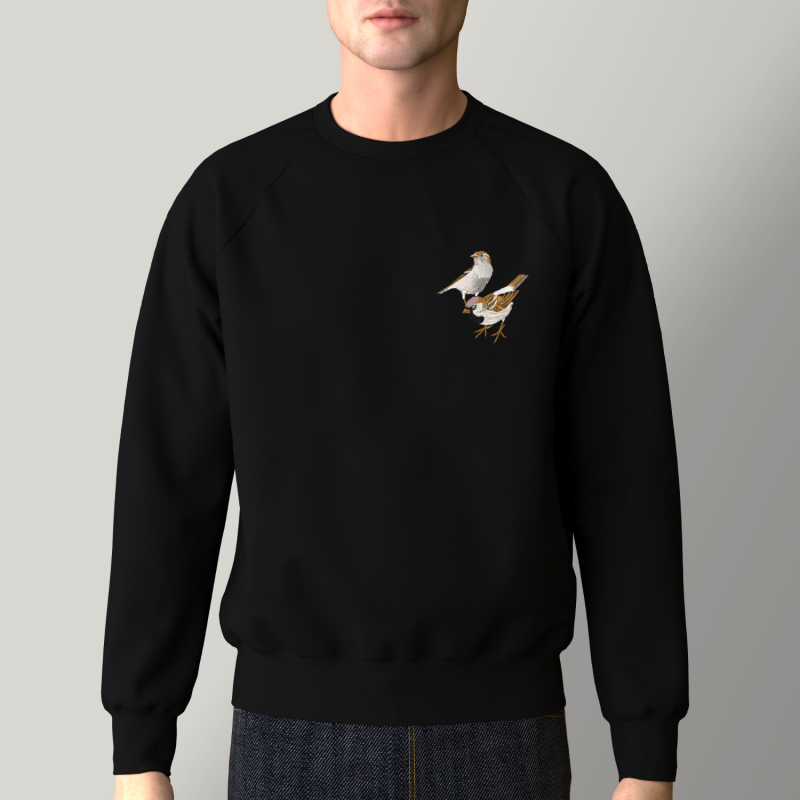 Organic Sweatshirt a couple of sparrows embroidered PhilippeGaber