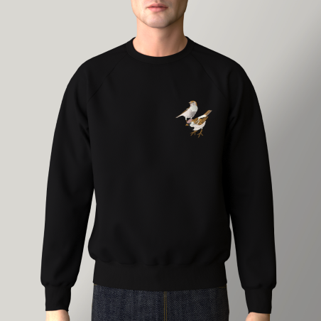 Organic Sweatshirt with a couple of sparrows embroidered PhilippeGaber
