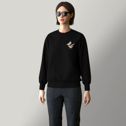 Women's sweatshirt in organic cotton with a couple of sparrows embroidered and made in Paris by PhilippeGaber