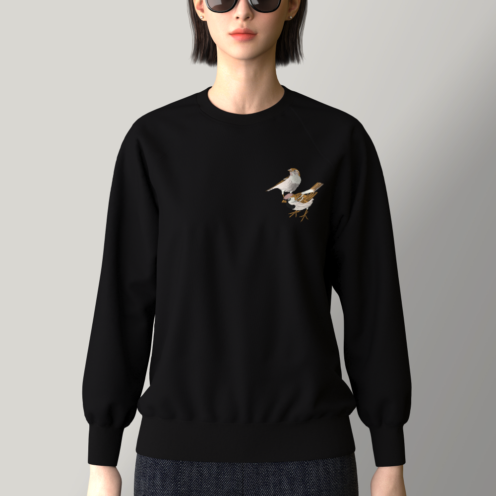 Woman Organic Sweatshirt couple of sparrows embroidered PhilippeGaber