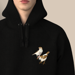 Hooded sweatshirt with a couple of sparrows embroidered & made in Paris by PhilippeGaber organic cotton hoodie