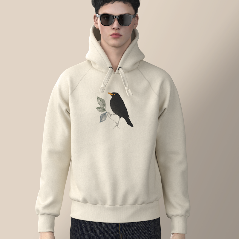 Organic cotton natural sweatshirt ecru Parisian merle embroidery made and embroidered in Paris Philippegaber