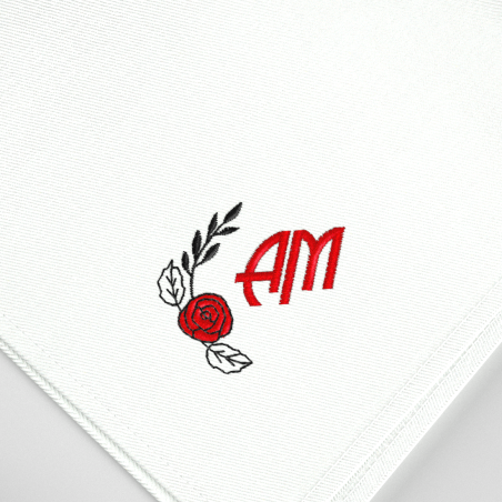 Un Mouchoir français coton bio personnalisé avec vos initiales et une Rose brodé Fabriqué à Paris par PhilippGaber
