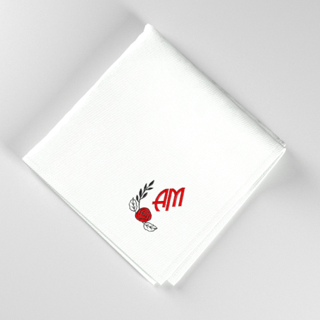 1 Organic Handkerchief personalized with your initials and a rose embroidered and Made in Paris France by PhilippeGaber