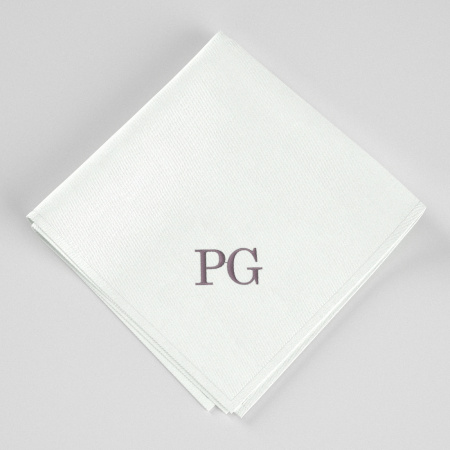 One organic handkerchief initiales style Classic embroidered & made in Paris by Philippe Gaber
