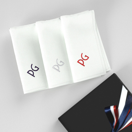 Organic Handkerchiefs with your initials Déco  in Blue White Red embroidered & Made in Paris France  By PhilippeGaber