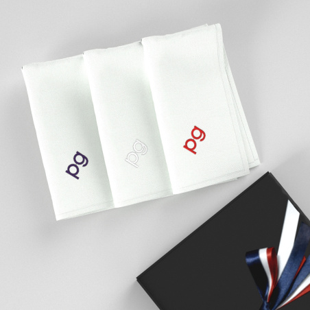 Organic Handkerchiefs with your initials in Blue White Red embroidered & Made in Paris France  By PhilippeGaber