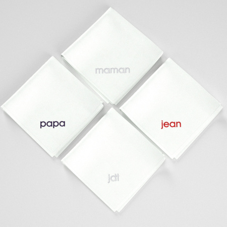 Organic Handkerchiefs with your initials in Blue White Red embroidered & Made in Paris France  By PhilippeGaber