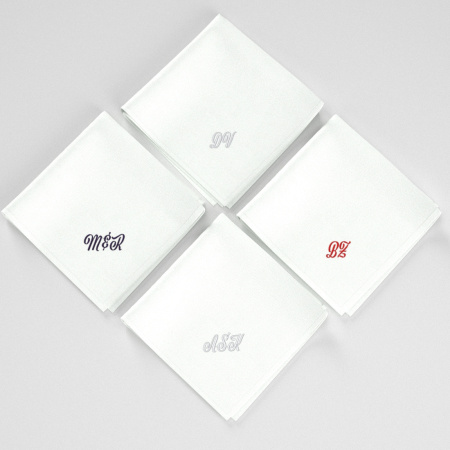 3 organic handkerchiefs with initials style Victor embroidered & made in Paris by Philippegaber