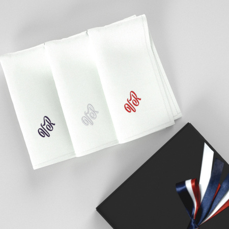 3 organic handkerchiefs with initials style Victor embroidered & made in Paris by Philippegaber