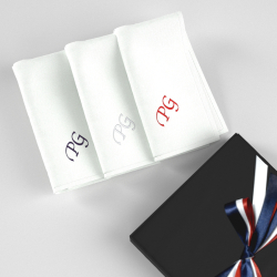 Organic Handkerchiefs with your initials chancellery  in Blue White Red embroidered & Made in Paris France  By PhilippeGaber