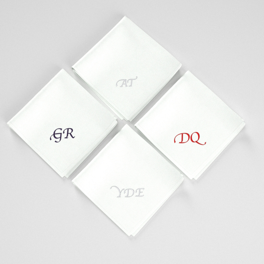 Organic Handkerchiefs with your initials chancellery  in Blue White Red embroidered & Made in Paris France  By PhilippeGaber