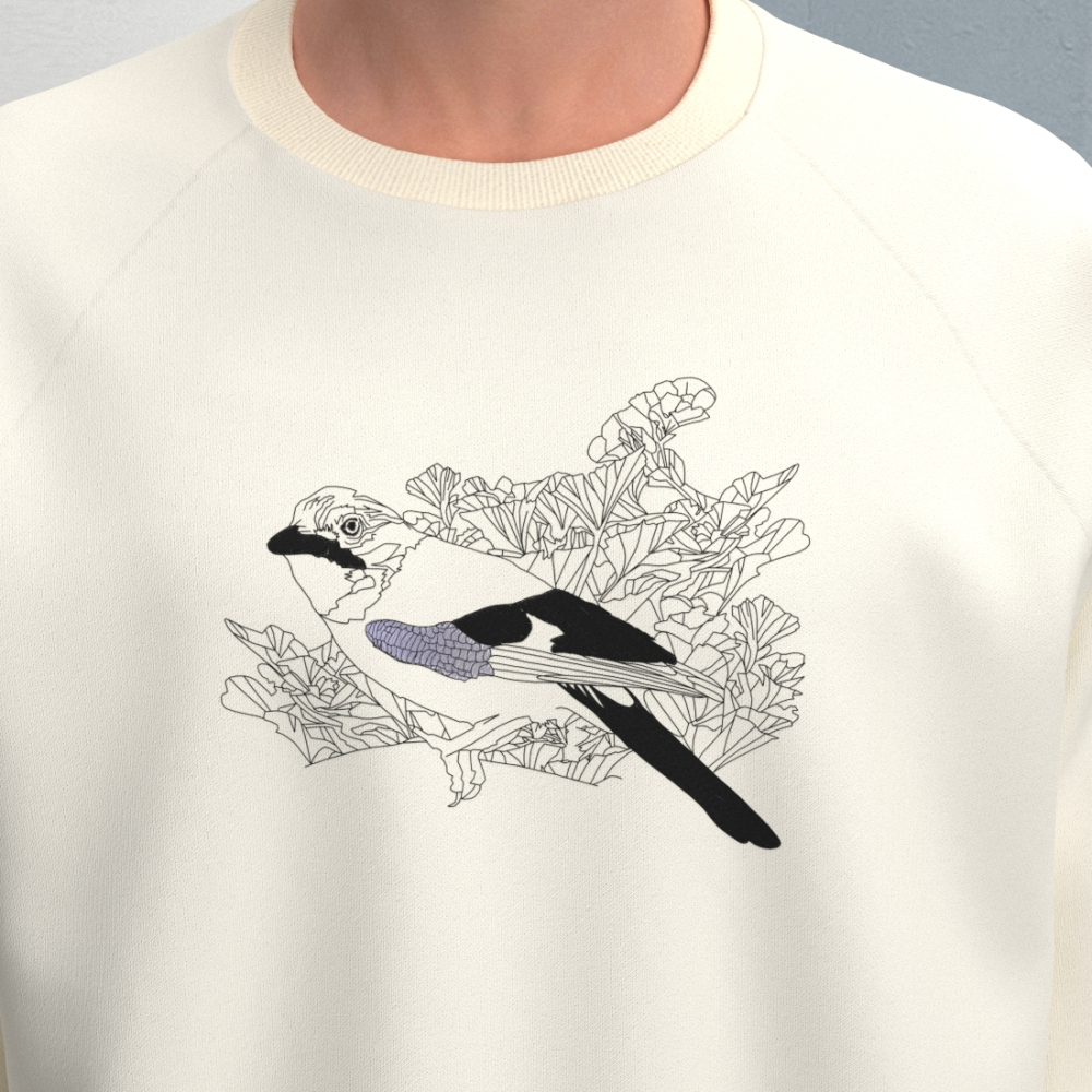 Organic Sweatshirt Eurasian jay embroidered  PhilippeGaber Paris