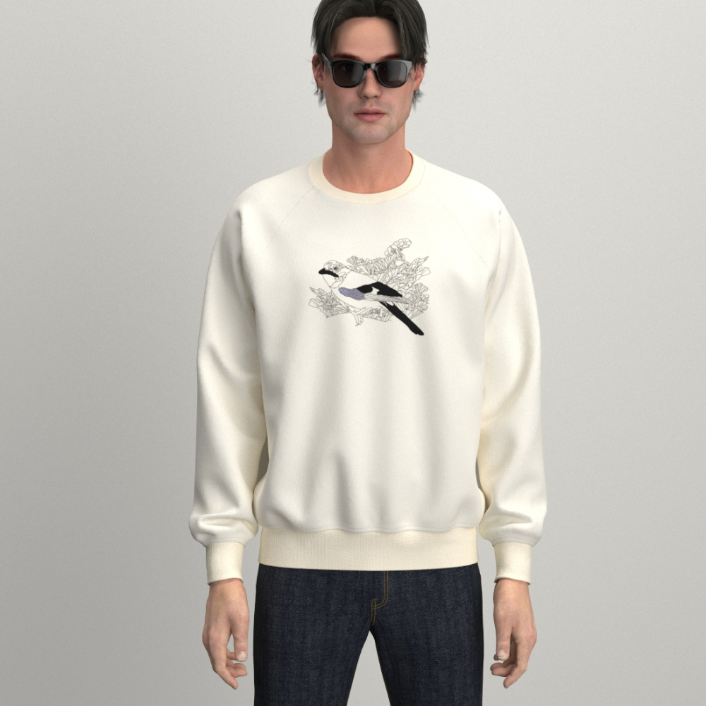 Organic Sweatshirt Eurasian jay embroidered  PhilippeGaber Paris