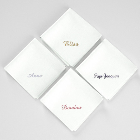 Organic handkerchiefs with first name Colette style embroidered & Made in Paris by philippegaber