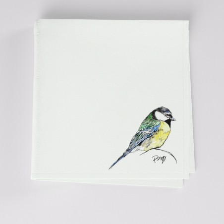 Box of 3 Organic Handkerchiefs with the Great Tit Drawn by Philipp Gaber  Made in Paris France