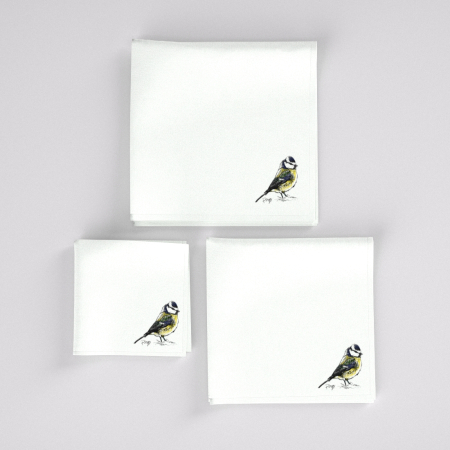 3 Organic Handkerchiefs with the Eurasian blue tit Drawn by Philipp Made in Paris France by PhilippeGaber