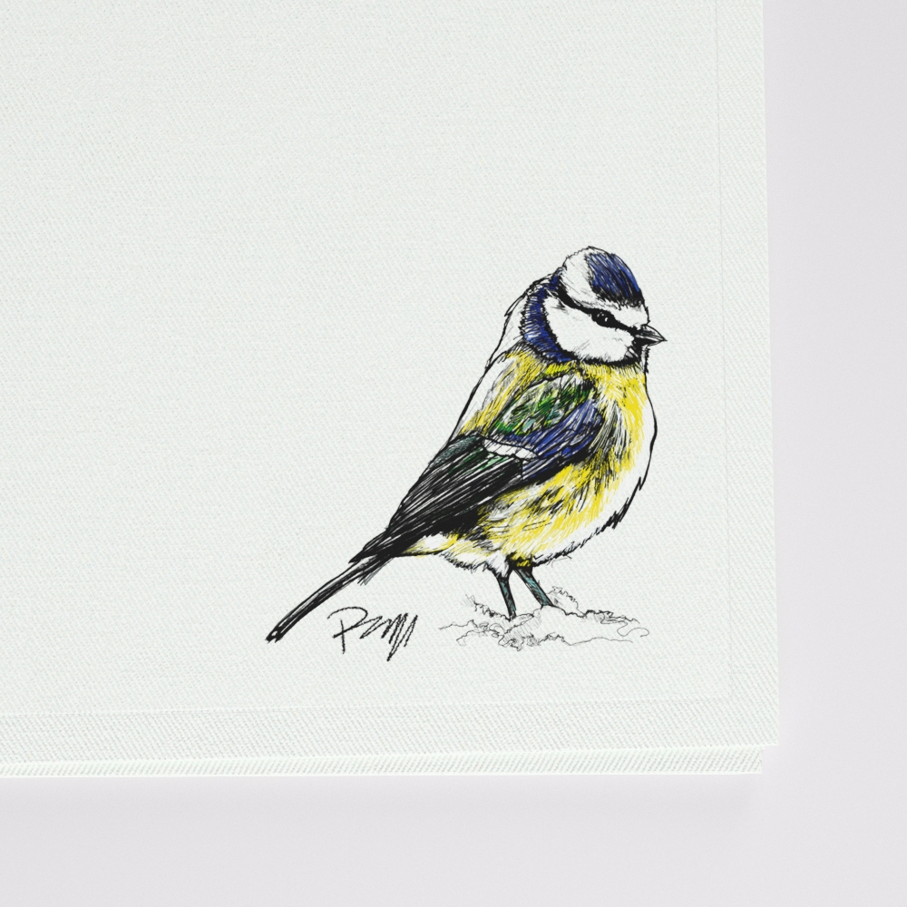 3 Organic Handkerchiefs with the Eurasian blue tit Drawn by Philipp Made in Paris France by PhilippeGaber