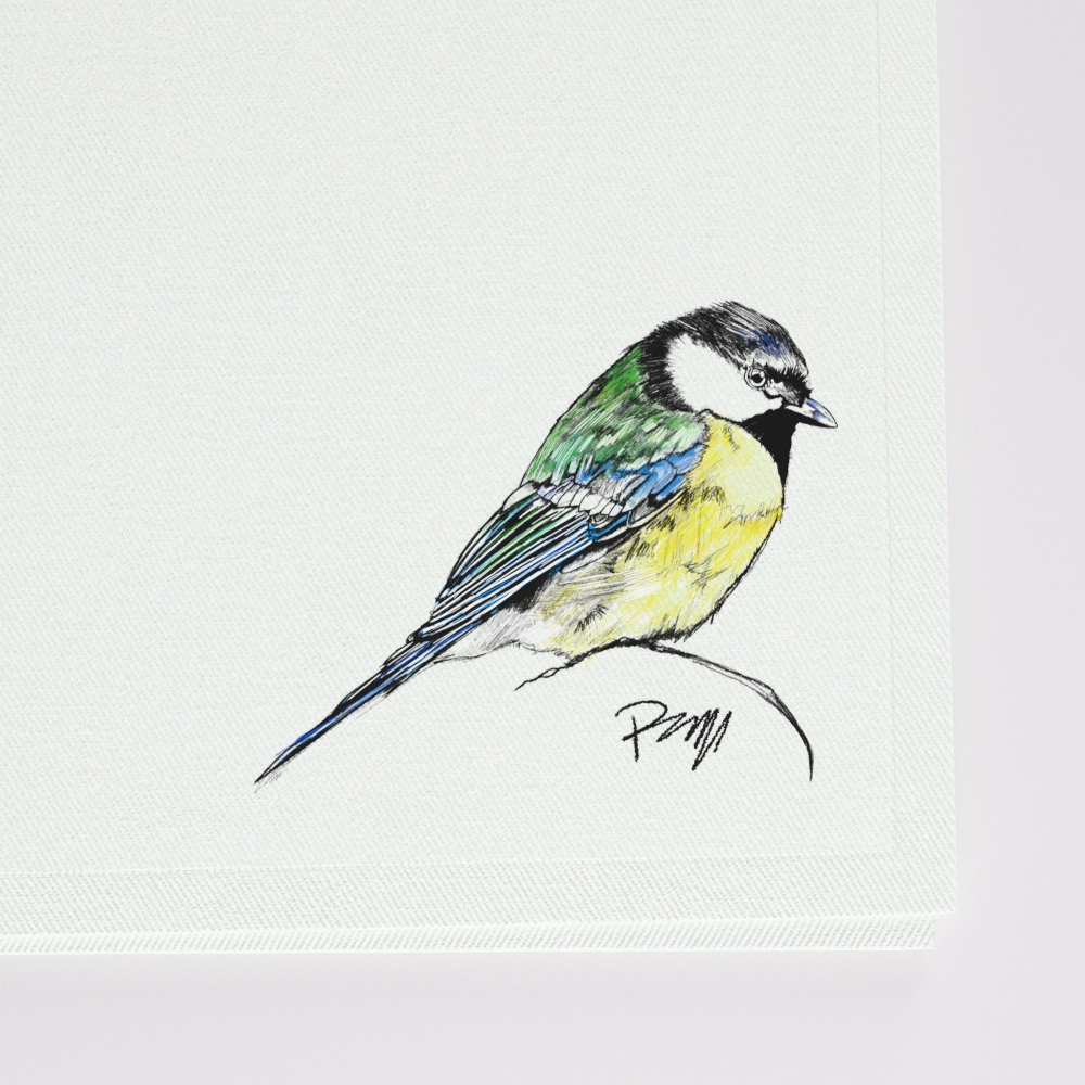 Box of 3 Organic Handkerchiefs with the Great Tit Drawn by Philipp Gaber  Made in Paris France