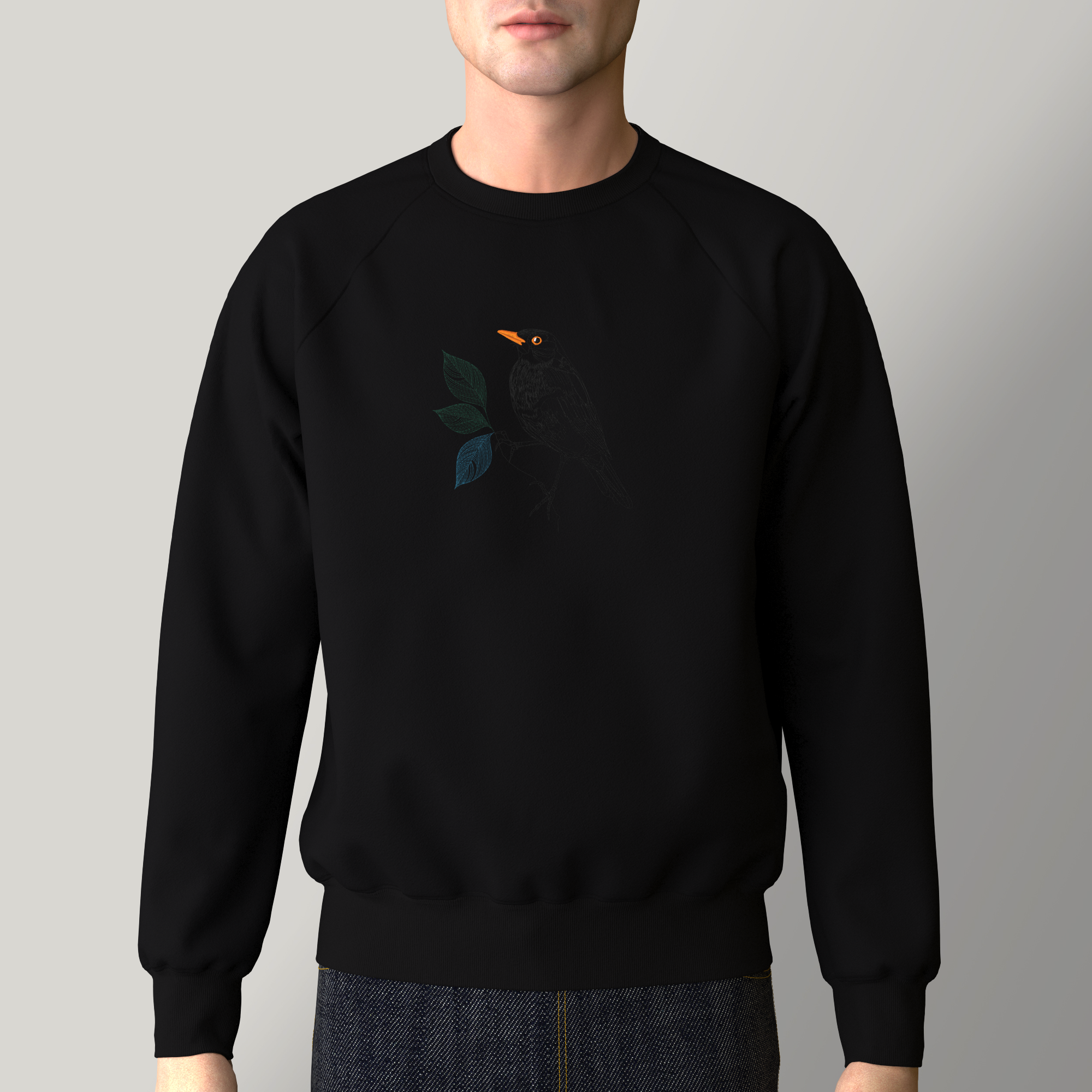 Organic sweatshirt blackbird embroidered made in Paris by