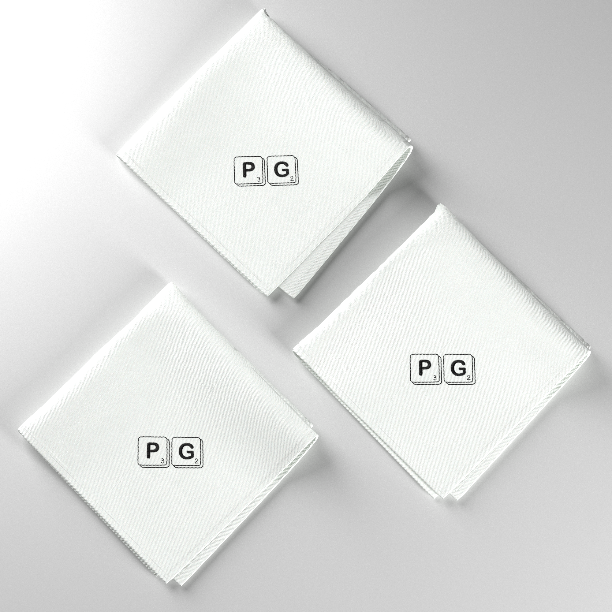 3 mouchoirs français initiales style Scrabble brodées PhilippGaber Taille  mouchoir 30x30cm Couleur broderie Noir